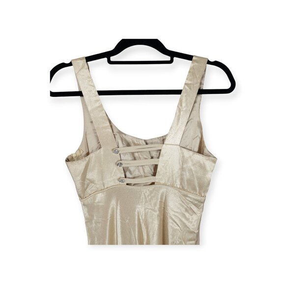 Vintage Steppin Out Satin Maxi Dress In Champagne Beige SZ S - Picture 9 of 15